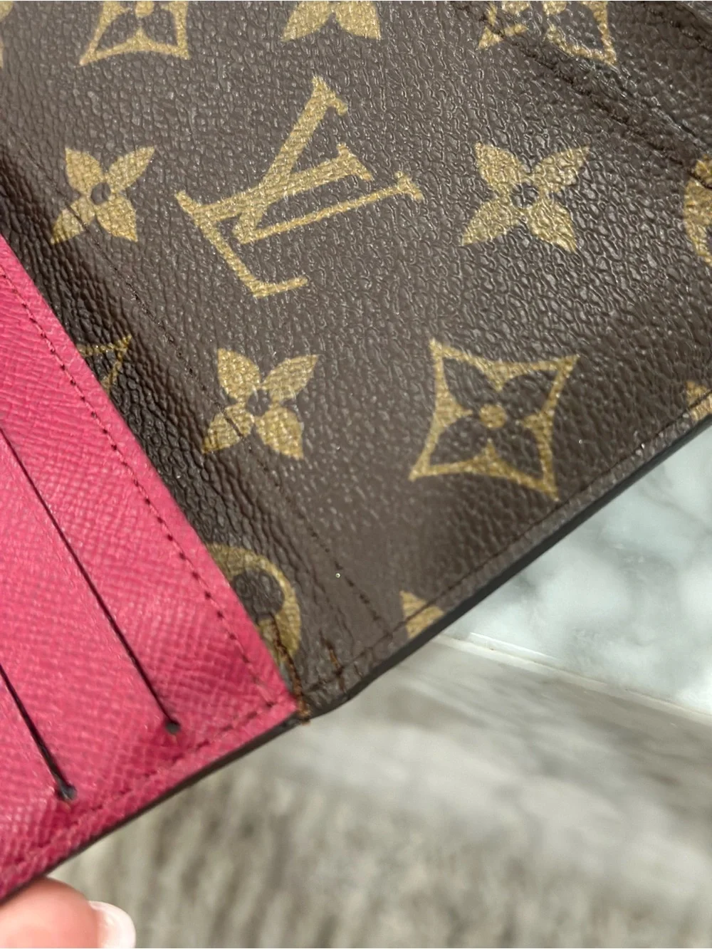 Louis Vuitton Monogram Canvas Brown Wallet with Red Snap